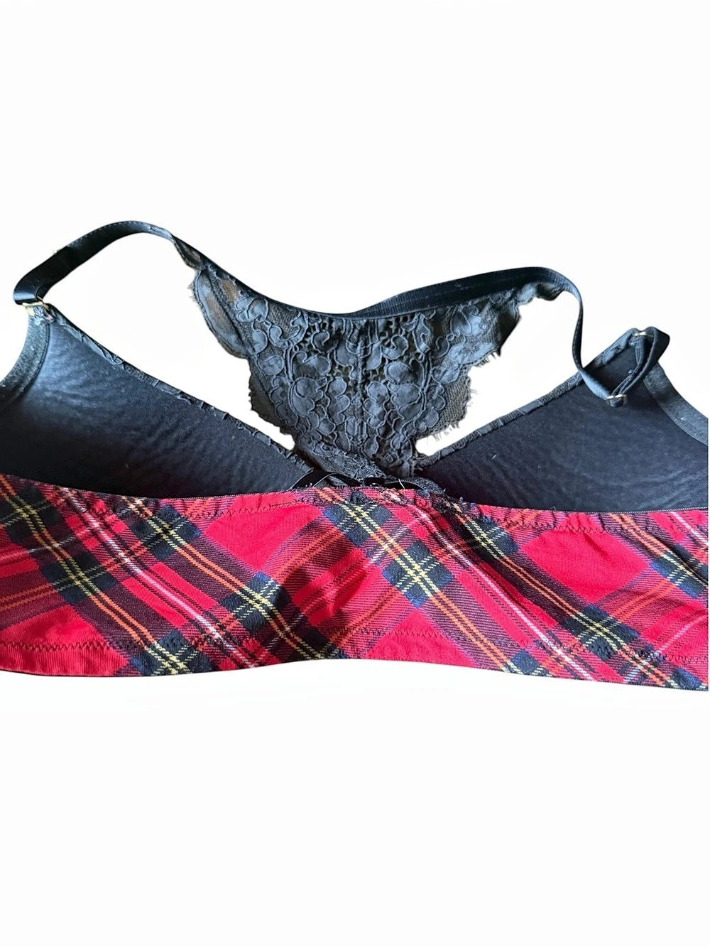 Cacique Boost Plunge Plaid Holiday Lace Bra in Red & Black 44C - Picture 2 of 9